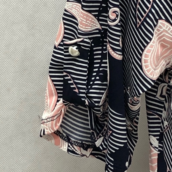 SJS navy white pink print button down top - Picture 4 of 7